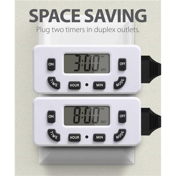 Programmable Digital Timer Outlet (2 Pack), ON/Off Program, Mini Single Plug-in - Picture 5 of 6